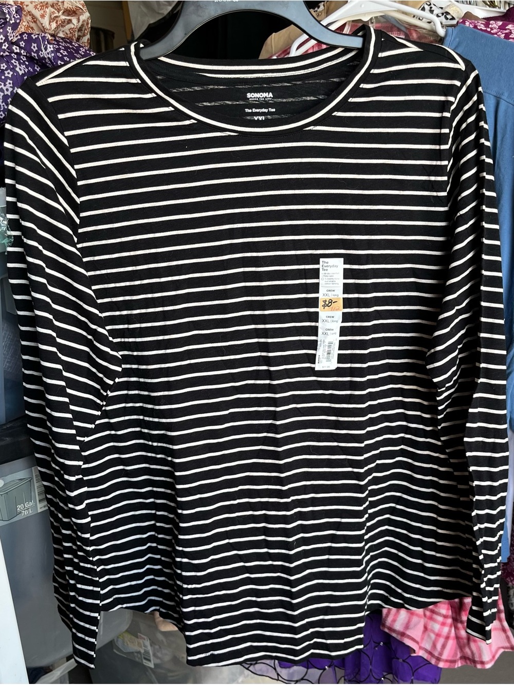 Sonoma Black & White Striped Long Sleeve Tee XXL New